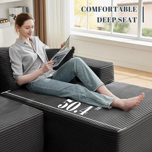 Mangodan 110” Cloud Sectional Couch, Boneless Sofa for Living Room, Modular Sectional Sofa with Deep Seat, Fluffy Couch with L-Shaped Chaise, No Assembly Required (Right-Facing Chaise, Dark Grey)
