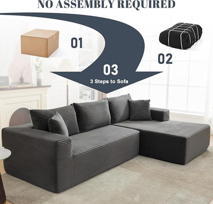 Mangodan 110” Cloud Sectional Couch, Boneless Sofa for Living Room, Modular Sectional Sofa with Deep Seat, Fluffy Couch with L-Shaped Chaise, No Assembly Required (Right-Facing Chaise, Dark Grey)