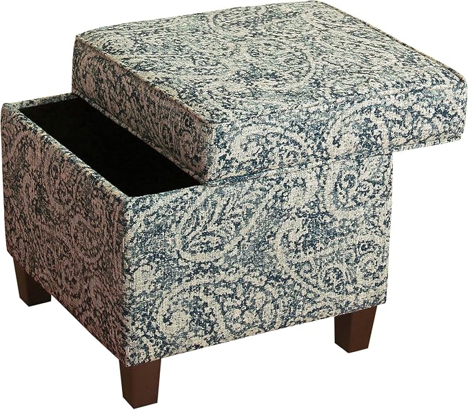 HomePop 18" Classic Square Storage Ottoman - Gray Paisley Blue