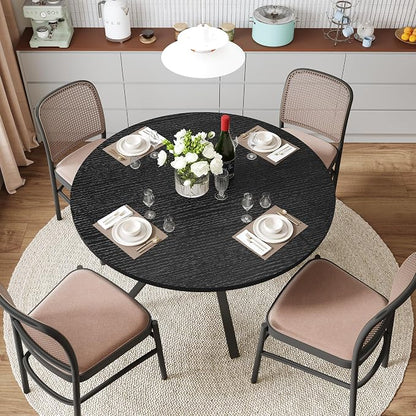 Dining Table for 2-4, 43“ Round Dining Room Kitchen Table with Storage,Round Table for Living Room,Fluted Wood Table,Oval Dinner Furniture with Adjustable feet(Black, 43 Inch)