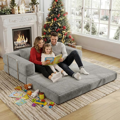 BSHOMGI 4 in 1 Convertible Sofas Boneless Couches with 2 Pillow, Modern Corduroy Futon Bed, Modular Queen Sofa with Pull-Out Bed, LoveSeat for Living Room, Small Space Apartment 59" 2 Seat
