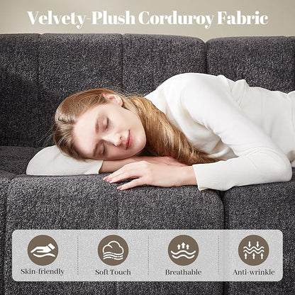 Modular Sectional Sofa with Deep Seat, 98'' Seater Boneless Cloud Couch No Assembly Required, Modern Plush Corduroy Cloud Couches for Living Room & Apartment (3 Seat w/ 2 Ottoman), Grey