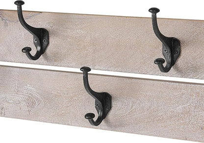 Alaterre Furniture Bethel Wall-Mounted Coat Rack with Shelf – Modern Farmhouse 40-Inch Solid Wood Entryway Organizer with 5 Black Metal Double Hooks & Upper Storage Shelf (Driftwood Finish)