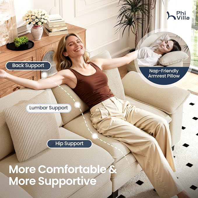 PHI VILLA Cloud Modular Couches Sets, 157.5" Sectional Sofa with Upholstered Deep Seat, 4-Seater Long Couches for Living Room Apartment, Chenille Fabric, Beige