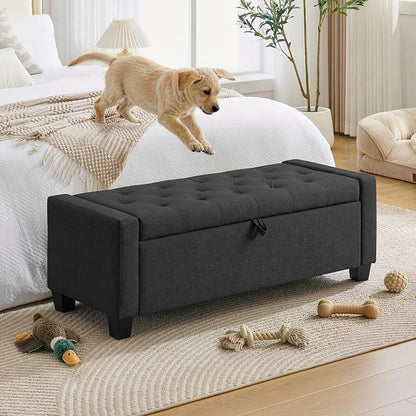 Huatean Home 43" Ottoman with Storage, Storage Ottoman Bench with Safety Hinge, Upholstered Entryway Bench with Seating for Bedroom, Living Room, Holds up to 330 lb, Dark Gray