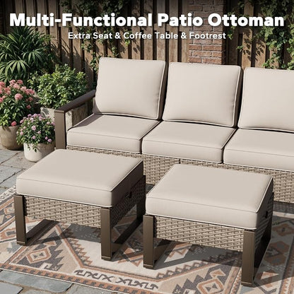 Outdoor Patio Swivel Rocker Chairs, 5 Pieces Wicker Furniture Set, 2 Swivel Rocking Chairs, 2 Ottoman and 1 Table, Metal Wide Armrest, Thick Cushions and Deep Seating for Garden, Backyard, Porch, Deck