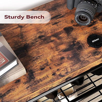 OUTLANE Hall Tree Shoe Bench for Entryway, Hall Tree with Bench and Shoe Storage, 4-in-1 Coat Rack Storage Bench with 8 Hooks, Freestanding Entryway Organizer for Hallway, Bedroom, Small Spaces, Brown