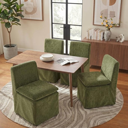 KISLOT Upholstered Dining Chairs Set of 4 with Casters, Modern Armless Kitchen Chairs with Removable Washable Cover, Chenille Velvet Fabric, Sturdy Metal & Wood Frame, 19.5" Seat Height, Green