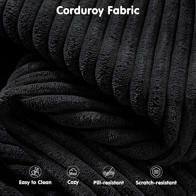 ovios 104" Cloud Boneless Couch with L-Shape Chaise,Modern Sectional Modular Sofa with Deep Seat, Upholstered Couches for Living Room Bedroom,No Assembly Required, Black (Corduroy Fabric)