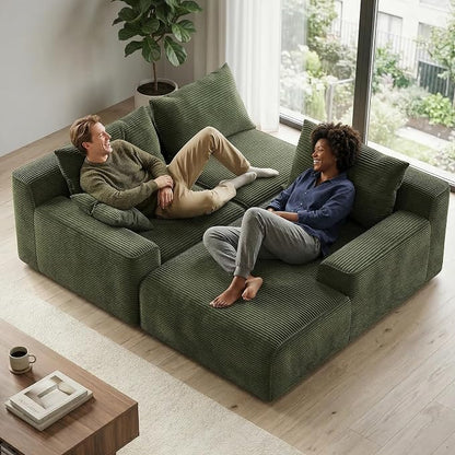Homkdom 98" Boneless Couches for Living Room, L-Shape Modular Sectional Sofa with Deep Seat Oversized Right Facing Chaise, Cloud Couch for Apartment, Small Space (Green)