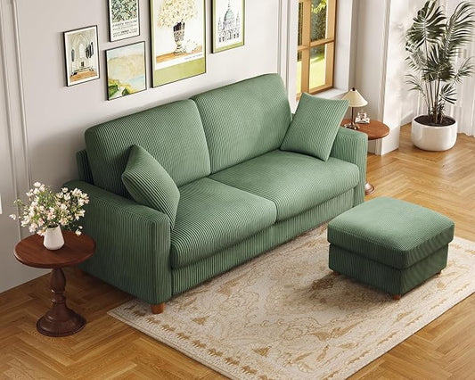 Kidirect 70in L Shaped Couch, Modular Sofa No Tool Assembly, Comfy Sectional Couches for Living Room 21in Deeper Seats, Corduroy Sofas for Living Room with 2 Pillows, Loveseat Sofa Set, Green Couch