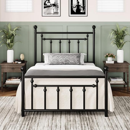 Allewie 14 Inch Twin Size Metal Platform Bed Frame with Victorian Vintage Headboard and Footboard/Mattress Foundation/Under Bed Storage/No Box Spring Needed/Easy Assembly/Noise Free/Black