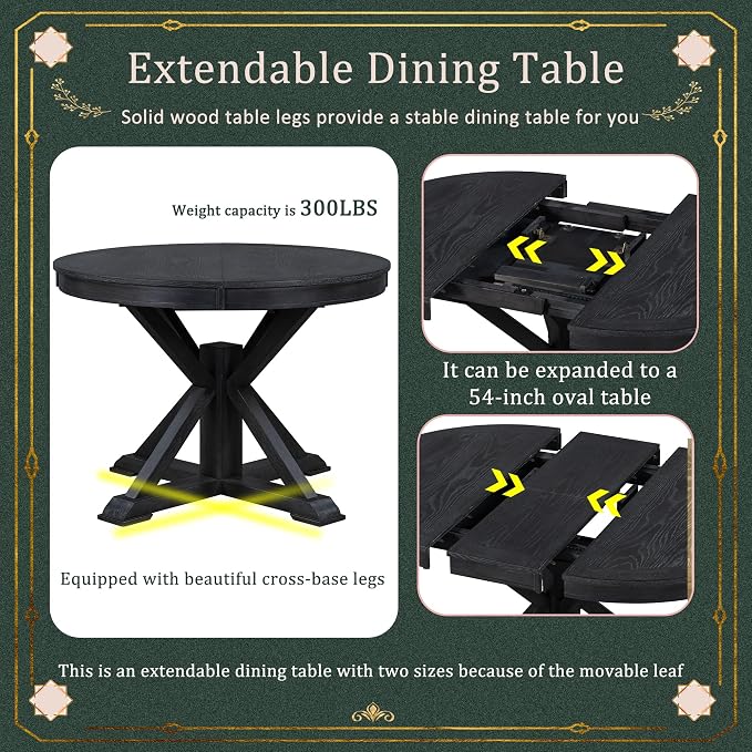 LUMISOL 42"-54" Extendable Round Dining Table for 4-6, Farmhouse Round to Oval Kitchen Table with 12" Removable Leaf and Pedestal Base, Wood Dinner Tables for Dining Room, Living Room, Espresso
