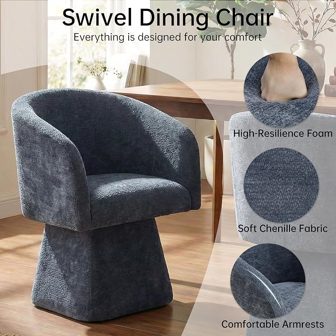 VKNOW Upholstered Swivel Dining Chairs Set of 4, Modern Dining Room Chairs with Barrel Back, Accent Arm Chair for Dining Room, Living Room, Bedroom, Vanity, Blue