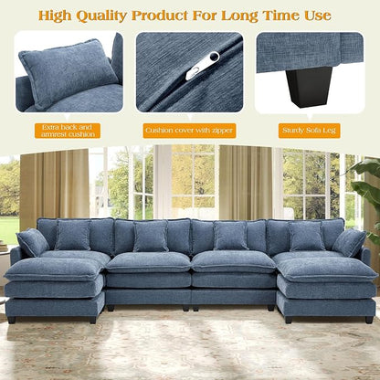 149.2" Modular Sectional Sofa,Cloud Couch for Living Room, Modern Deep Seat Sofa 4 Seater Chenille Fabric Comfy Couches with Throw Pillows & Ottoman for Apartment