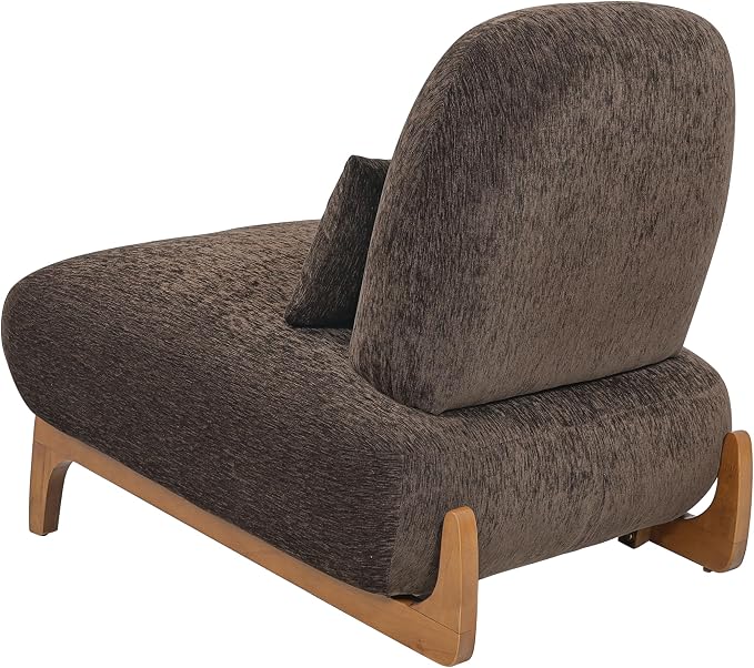 Merax Linen Accent Chair with Curved Wood Base and Lumbar Pillow, Dark Brown + Natural