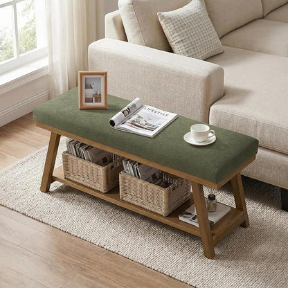 Zihanhome 45" Entryway Bench Upholstered Storage Bench for Bedroom Shoe Rack Bench for Living Room, Hallway, Mudroom, Balcony, Sturdy Indoor Bench Seat Holds Up to 300 lbs (Green)