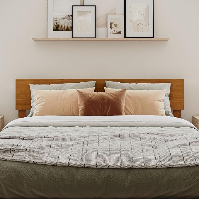 AFI, Orlando Queen Adjustable Modern Solid Wood Panel Headboard, Light Toffee