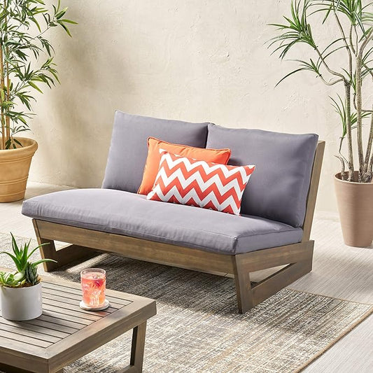 GDFStudio Noble House Sherwood Outdoor Acacia Wood Loveseat in Gray and Dark Gray