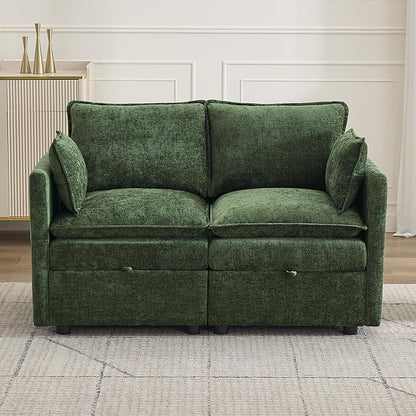55" Cloud Modular Loveseat Sofa with Storage, Modern Upholstered Sofa Couch Small Love Seat, 2 Seater Chenille Comfy Sectional Sofa with Armrests for Living Room, Small Space, Green