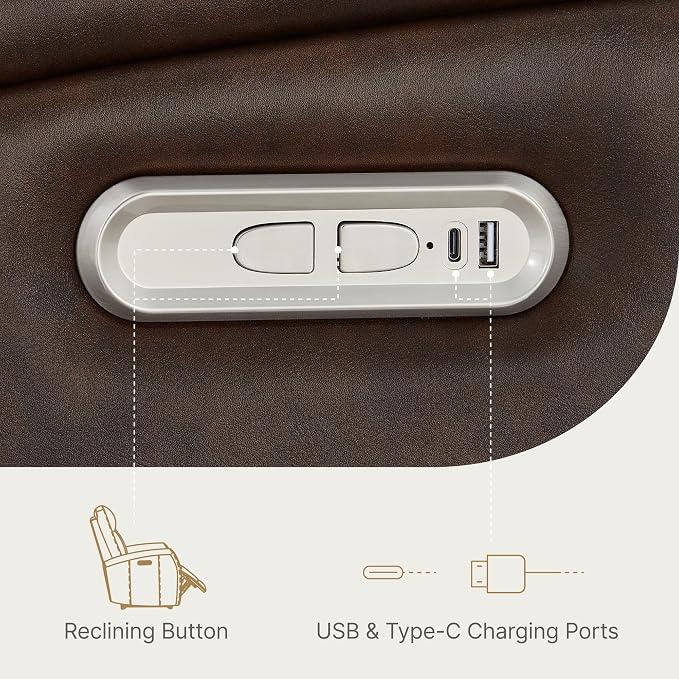 KISLOT Wall Hugger Power Recliner Chair with USB & Type-C Ports Faux Leather Recliner 135° Reclining Small Space Electric Sofa for RV Living Room Bedroom