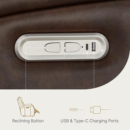 KISLOT Wall Hugger Power Recliner Chair with USB & Type-C Ports Faux Leather Recliner 135° Reclining Small Space Electric Sofa for RV Living Room Bedroom