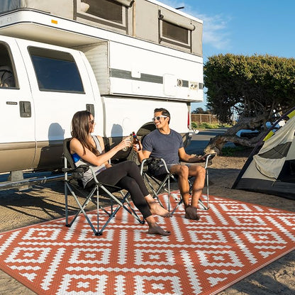 GENIMO Outdoor Rug for Patio, 6'x9' Fall Reversible Plastic Straw Rugs, Waterproof Halloween RV Camping Mat Lightweight Carpet for Camper, Balcony, Deck, Backyard, Picnic, White Orange