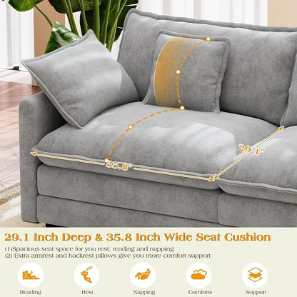 113.8" Modular Sectional Sofa,Cloud Couch for Living Room,Modern Deep Seat Sofa 5 Seater Chenille Fabric Comfy L Shaped Couches with Throw Pillows for Apartment
