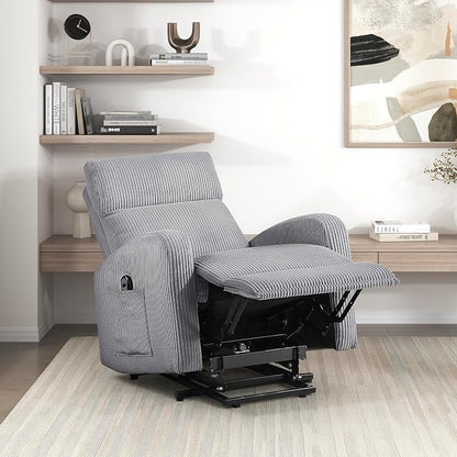 Lexicon Power Lift Recliner Chair for Elderly with Remote Control, Gentle Lift Motion, Side Pocket Armrest, Corduroy Upholstered Electric Recliner for Living Room/Bedroom, Easy Assembly, Dark Gray