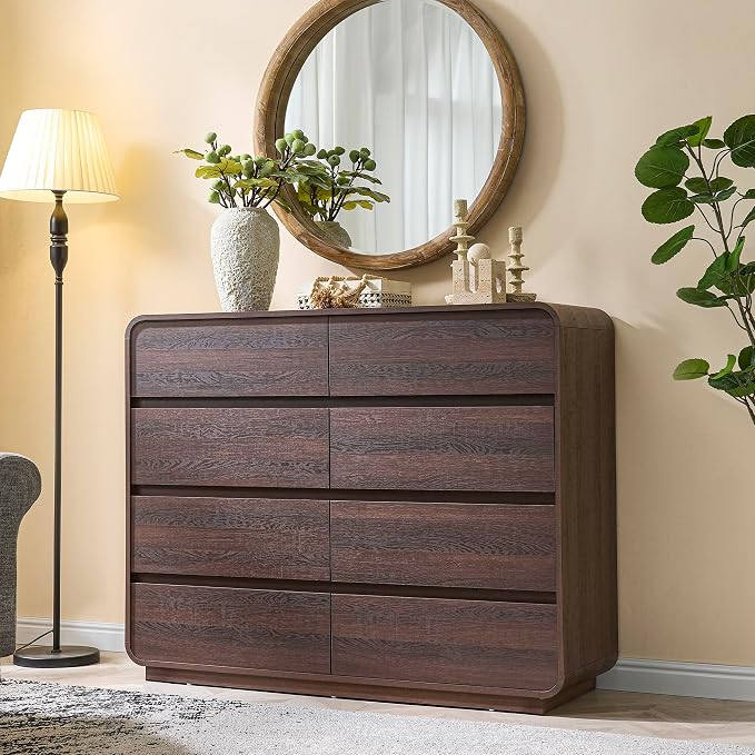 Standifurno Modern 8 Drawer Dresser, 47- Inch Wood Chest of Drawers with Large Storage, Walnut Dresser Closet for Bedroom, Living Room, Nursery.