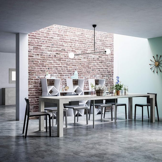 Mobili Fiver, First, Extendable Console Table 17.7(120) x35.4 in, Concrete Effect, Grey, for 4-14 People, Space-Saving Dining Table, Italian Furniture