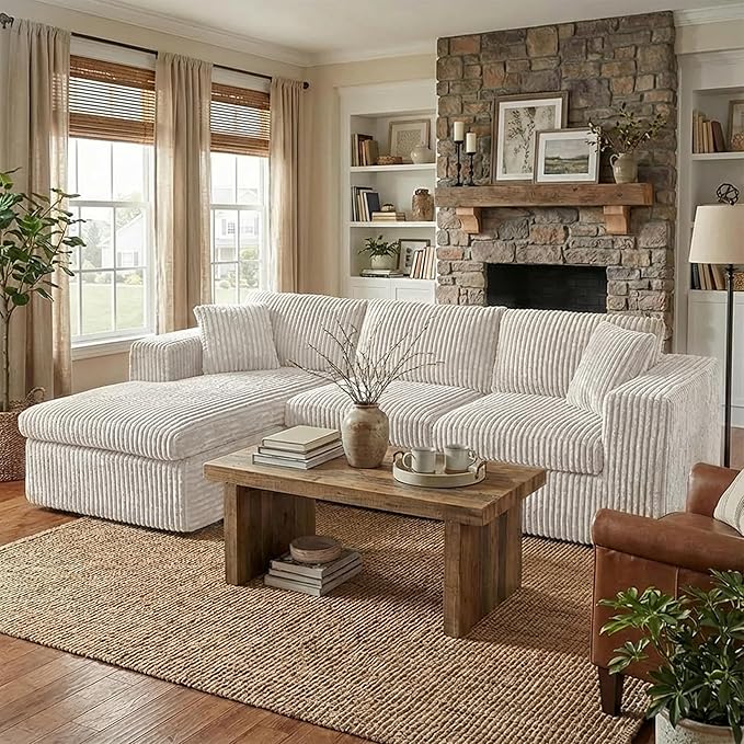 105" Boneless Couches for Living Room, L Shaped Modular Sectional Sofa Couch with Deep Seat, Cloud Foam Couch with Oversized Chaise, Plush Corduroy Sofa No Assembly Needed