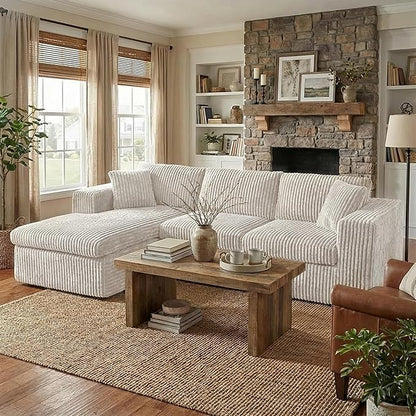 105" Boneless Couches for Living Room, L Shaped Modular Sectional Sofa Couch with Deep Seat, Cloud Foam Couch with Oversized Chaise, Plush Corduroy Sofa No Assembly Needed