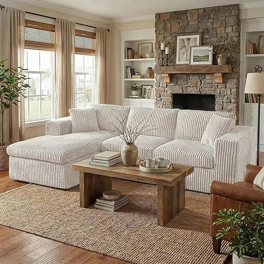 105" Boneless Couches for Living Room, L Shaped Modular Sectional Sofa Couch with Deep Seat, Cloud Foam Couch with Oversized Chaise, Plush Corduroy Sofa No Assembly Needed