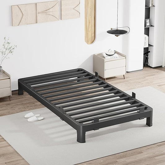 MAF 6 Inch Twin Metal Platform Bed Frame with Anti-Collision Round Legs, Black 3500 Lbs Heavy Duty Bed Frame Steel Slats Support, No Box Spring Needed, Easy Assembly