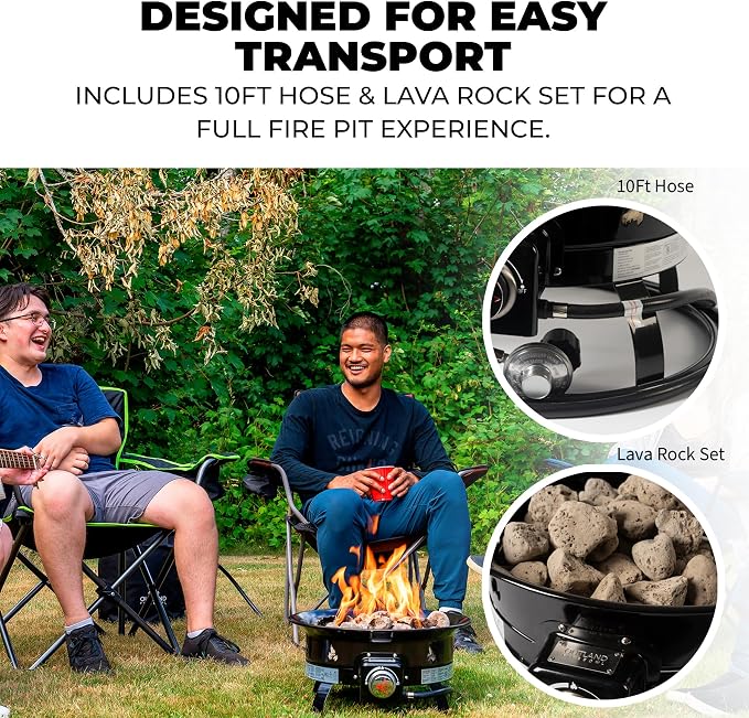 Outland Living Portable Propane Fire Pit, 19-inch, 58,000 BTU Smokeless Gas Firebowl | Perfect for Camping, Patio, Backyard, Tailgating, Deck, RV| Black 823 Standard
