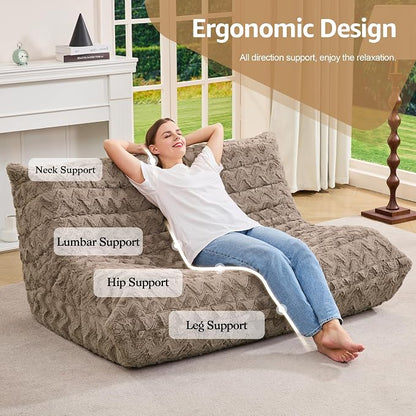 Hobestluk Large Bean Bag Chair Faux Fur BeanBag Couch for Living Room | Brown Chevron, Loveseat,Ergonomic Design,Memory Foam,Anti-slip Bottom,No Assembly Required,Decorative Style for Living Room