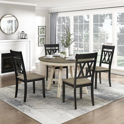 Lexicon 48 Inch Dia. Modern Round Dining Table, Wooden Kitchen Table, Seats for 4 People, Space Saving, for Kitchen, Dining Room, Two-Tone Finish (Greywash and Antique White)