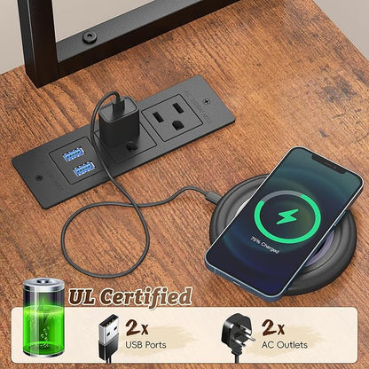 DurayLoly Office Desk with 3 Fabric Drawers & Shelf, Reversible L Shaped Desk Computer Desk with Remote LED Lights, Power Outlet and PC Stand for Home Office Desk, Corner Desk for Bedroom, Brown
