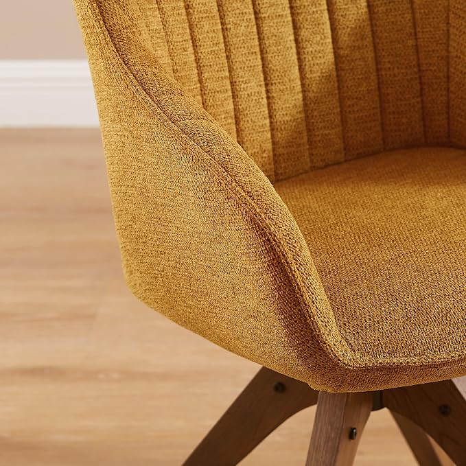 Art Leon Desk Chair No Wheels - Mid Century Modern Office Chair, Swivel Accent Chair with Oak Wood Legs, Fabric Upholstered Arm Chair, Yellow