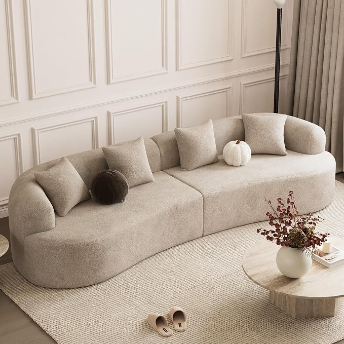 131" Curved Modular Sectional Sofa, Modern Chenille Cloud Couch with Extra Deep Seat, Oversized Boneless Couch for Living Room Apartment, No Assembly Required, Light Brown