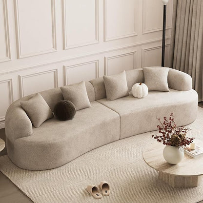 131" Curved Modular Sectional Sofa, Modern Chenille Cloud Couch with Extra Deep Seat, Oversized Boneless Couch for Living Room Apartment, No Assembly Required, Light Brown