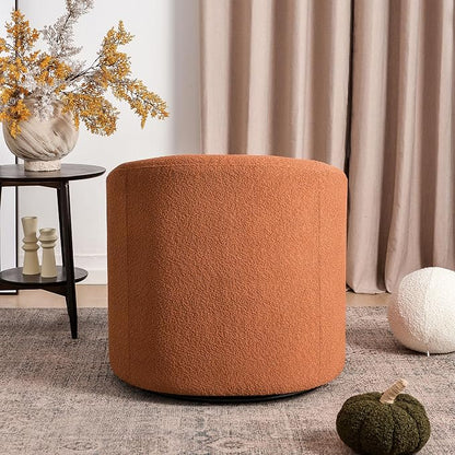 KINWELL 32" Wide Swivel Boucle Accent Chair Armchair, No Assembly Mid-Century Modern Round Upholstered Barrel Chair for Living Room, Bedroom, Office (Caramel)