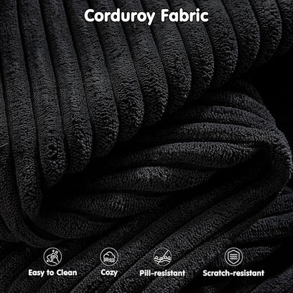 ovios 104" Cloud Boneless Couch with L-Shape Chaise,Modern Sectional Modular Sofa with Deep Seat, Upholstered Couches for Living Room Bedroom,No Assembly Required, Black (Corduroy Fabric)