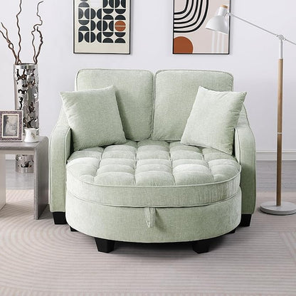 ERYE Chenille Tufted Loveseat Sofa and Ottoman Set, Tufted Recliner Sleeper Chaise Lounge with Curved Storage Ottoman,Reclining Backrest and Side Pockets, 4 Pillows