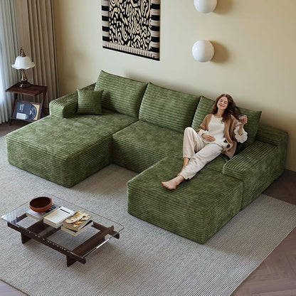 AUGOP 108" Sectional Couches for Living Room Modern Modular Sofa with L-Shape Couchs Upholstered Boneless Couch Deep Seat Sectional Couch with Chaise (Green, Left Facing Chaise+2Seaters+1Ottoman)
