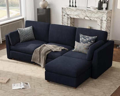 Oversized Modular Sectional Sofa, L-Shaped Cloud Couches Blue | 116'' Deep Seat Couch for Living Room, 4-Seater Luxury Corner sofa with Ottoman, Solid Wood Frame, Removable Washable Cover