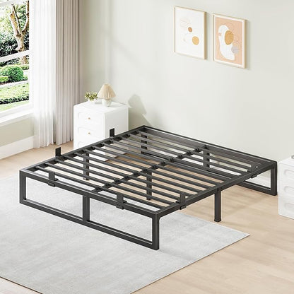 Full Size Bed Frame, 10 Inch Metal Platform Bed Frames with Squeak Free U-Slot Design, 6 Non-Slip Guards, 3500lbs Heavy Duty Steel Slat Support, No Box Spring Needed, Under Bed Storage, Black