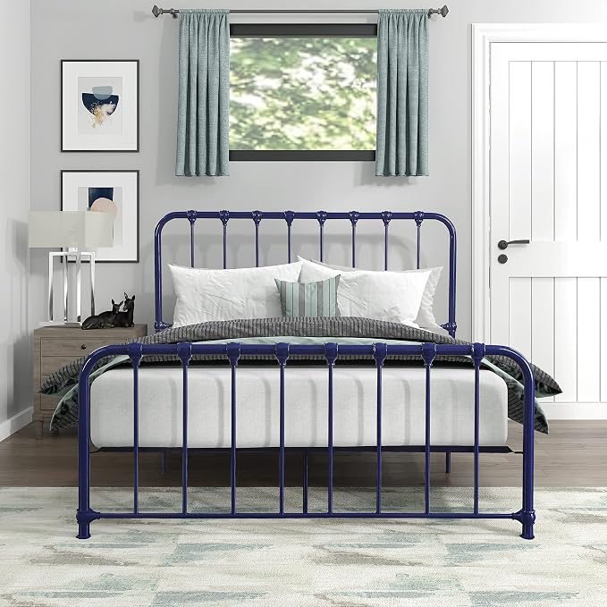 Lexicon Queen Metal Bed Frame, Platform Bed with Strong Metal Slat Support Under Bed Storage, Queen Bed Frame with Headboard, No Box Spring Needed, Easy Assembly, Queen, Navy Blue