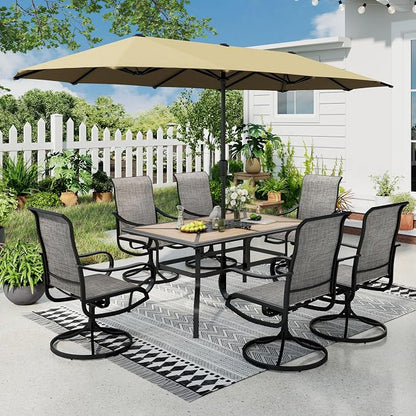 Sophia & William Patio Set with Umbrella Outdoor Dining Set for 6 with 13ft Umbrella Beige, 6 x Patio Chairs Brown, 1 Wood Like Outdoor Dining Table for Deck Lawn Garden (No Umbrella Base)
